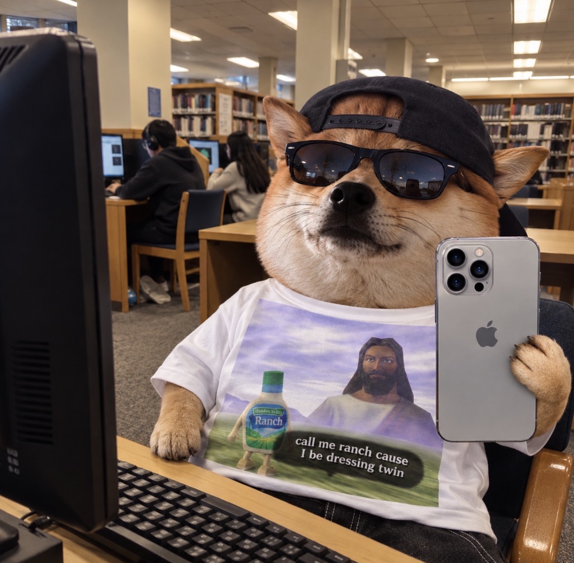 Selfie Dog at the library